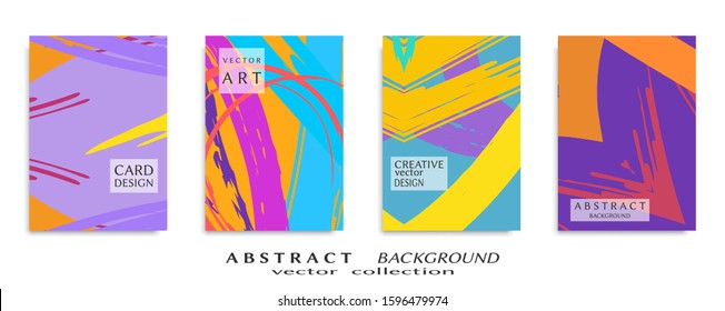Abstract backgrouns set, grunge texture. Minimalistic art, brush strokes style. Design for card, brochure, banner idea, book cover, booklet print, flyer sheet a4. Collage page, web header template.