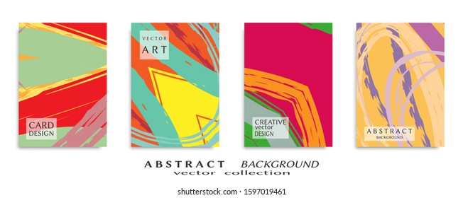 Abstract backgrouns set, grunge texture. Minimalistic art, brush strokes style. Design for card, brochure, banner idea, book cover, booklet print, flyer sheet a4. Collage page, web header template.