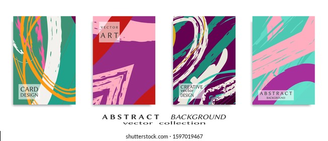 Abstract backgrouns set, grunge texture. Minimalistic art, brush strokes style. Design for card, brochure, banner idea, book cover, booklet print, flyer sheet a4. Collage page, web header template.