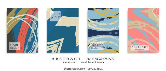 Abstract backgrouns set, grunge texture. Minimalistic art, brush strokes style. Design for card, brochure, banner idea, book cover, booklet print, flyer sheet a4. Collage page, web header template.