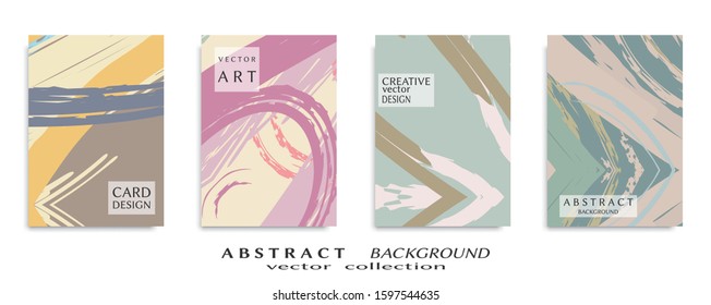 Abstract backgrouns set, grunge texture. Minimalistic art, brush strokes style. Design for card, brochure, banner idea, book cover, booklet print, flyer sheet a4. Collage page, web header template.