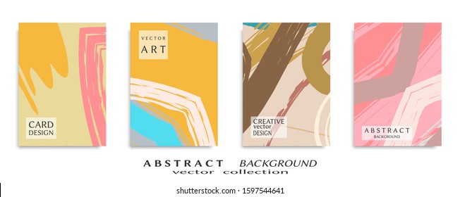 Abstract backgrouns set, grunge texture. Minimalistic art, brush strokes style. Design for card, brochure, banner idea, book cover, booklet print, flyer sheet a4. Collage page, web header template.