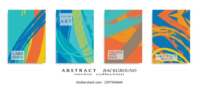 Abstract backgrouns set, grunge texture. Minimalistic art, brush strokes style. Design for card, brochure, banner idea, book cover, booklet print, flyer sheet a4. Collage page, web header template.