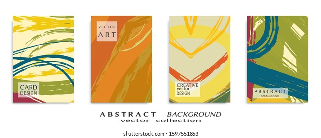 Abstract backgrouns set, grunge texture. Minimalistic art, brush strokes style. Design for card, brochure, banner idea, book cover, booklet print, flyer sheet a4. Collage page, web header template.
