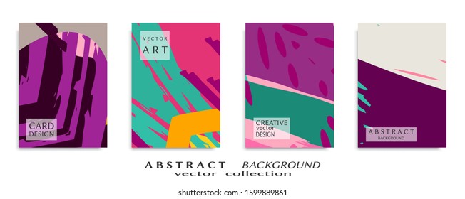 Abstract backgrouns set, grunge texture. Minimalistic art, brush strokes style. Design for card, brochure, banner idea, book cover, booklet print, flyer sheet a4. Collage page, web header template.