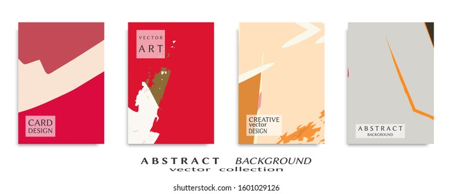 Abstract backgrouns set, grunge texture. Minimalistic art, brush strokes style. Design for card, brochure, banner idea, book cover, booklet print, flyer sheet a4. Collage page, web header template.