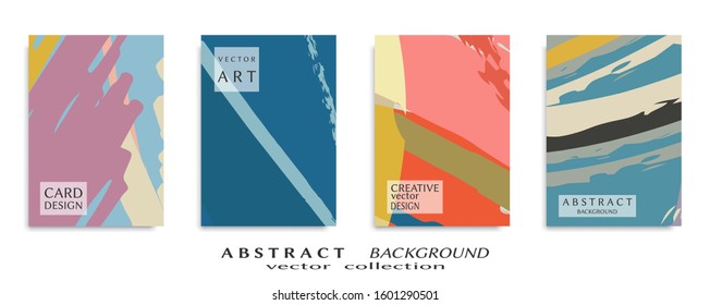 Abstract backgrouns set, grunge texture. Minimalistic art, brush strokes style. Design for card, brochure, banner idea, book cover, booklet print, flyer sheet a4. Collage page, web header template.