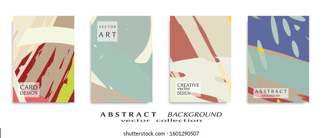 Abstract backgrouns set, grunge texture. Minimalistic art, brush strokes style. Design for card, brochure, banner idea, book cover, booklet print, flyer sheet a4. Collage page, web header template.
