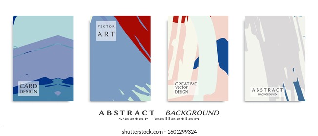 Abstract backgrouns set, grunge texture. Minimalistic art, brush strokes style. Design for card, brochure, banner idea, book cover, booklet print, flyer sheet a4. Collage page, web header template.