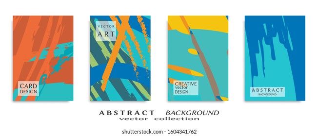 Abstract backgrouns set, grunge texture. Minimalistic art, brush strokes style. Design for card, brochure, banner idea, book cover, booklet print, flyer sheet a4. Collage page, web header template.