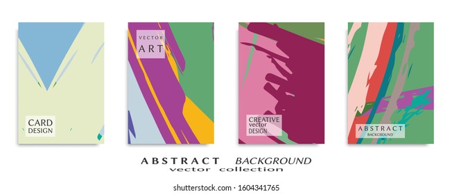 Abstract backgrouns set, grunge texture. Minimalistic art, brush strokes style. Design for card, brochure, banner idea, book cover, booklet print, flyer sheet a4. Collage page, web header template.