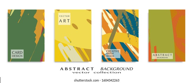 Abstract backgrouns set, grunge texture. Minimalistic art, brush strokes style. Design for card, brochure, banner idea, book cover, booklet print, flyer sheet a4. Collage page, web header template.
