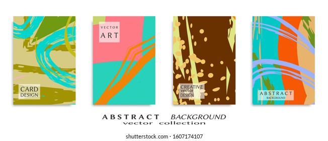 Abstract backgrouns set, grunge texture. Minimalistic art, brush strokes style. Design for card, brochure, banner idea, book cover, booklet print, flyer sheet a4. Collage page, web header template.
