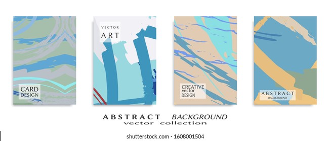Abstract backgrouns set, grunge texture. Minimalistic art, brush strokes style. Design for card, brochure, banner idea, book cover, booklet print, flyer sheet a4. Collage page, web header template.
