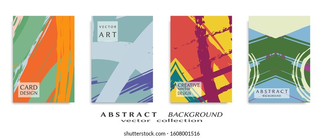 Abstract backgrouns set, grunge texture. Minimalistic art, brush strokes style. Design for card, brochure, banner idea, book cover, booklet print, flyer sheet a4. Collage page, web header template.