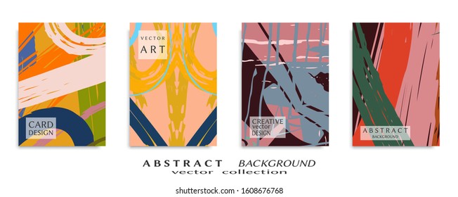 Abstract backgrouns set, grunge texture. Minimalistic art, brush strokes style. Design for card, brochure, banner idea, book cover, booklet print, flyer sheet a4. Collage page, web header template.