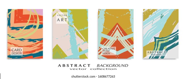 Abstract backgrouns set, grunge texture. Minimalistic art, brush strokes style. Design for card, brochure, banner idea, book cover, booklet print, flyer sheet a4. Collage page, web header template.