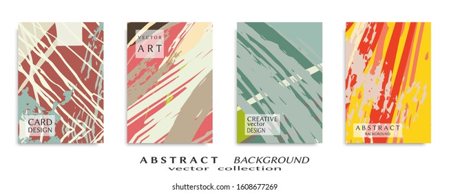 Abstract backgrouns set, grunge texture. Minimalistic art, brush strokes style. Design for card, brochure, banner idea, book cover, booklet print, flyer sheet a4. Collage page, web header template.