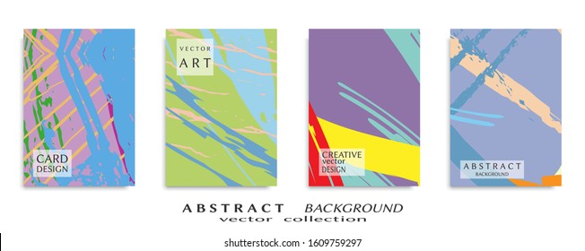 Abstract backgrouns set, grunge texture. Minimalistic art, brush strokes style. Design for card, brochure, banner idea, book cover, booklet print, flyer sheet a4. Collage page, web header template.