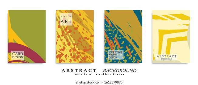 Abstract backgrouns set, grunge texture. Minimalistic art, brush strokes style. Design for card, brochure, banner idea, book cover, booklet print, flyer sheet a4. Collage page, web header template.