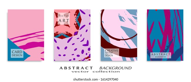 Abstract backgrouns set, grunge texture. Minimalistic art, brush strokes style. Design for card, brochure, banner idea, book cover, booklet print, flyer sheet a4. Collage page, web header template.