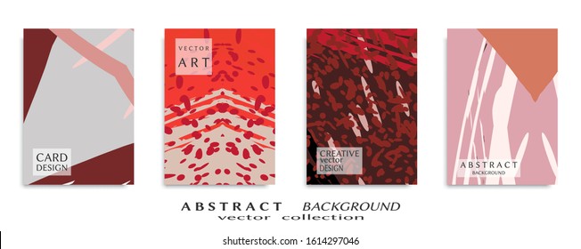 Abstract backgrouns set, grunge texture. Minimalistic art, brush strokes style. Design for card, brochure, banner idea, book cover, booklet print, flyer sheet a4. Collage page, web header template.