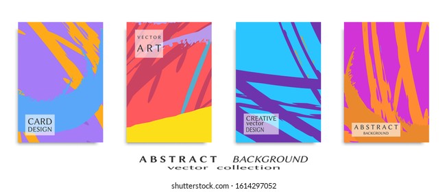Abstract backgrouns set, grunge texture. Minimalistic art, brush strokes style. Design for card, brochure, banner idea, book cover, booklet print, flyer sheet a4. Collage page, web header template.
