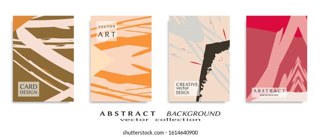 Abstract backgrouns set, grunge texture. Minimalistic art, brush strokes style. Design for card, brochure, banner idea, book cover, booklet print, flyer sheet a4. Collage page, web header template.