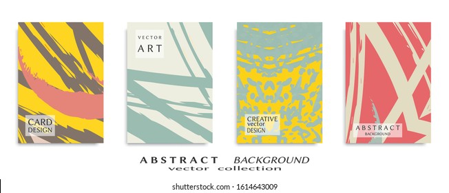 Abstract backgrouns set, grunge texture. Minimalistic art, brush strokes style. Design for card, brochure, banner idea, book cover, booklet print, flyer sheet a4. Collage page, web header template.