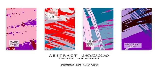Abstract backgrouns set, grunge texture. Minimalistic art, brush strokes style. Design for card, brochure, banner idea, book cover, booklet print, flyer sheet a4. Collage page, web header template.