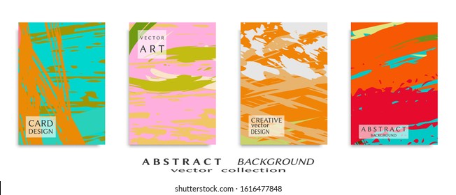 Abstract backgrouns set, grunge texture. Minimalistic art, brush strokes style. Design for card, brochure, banner idea, book cover, booklet print, flyer sheet a4. Collage page, web header template.