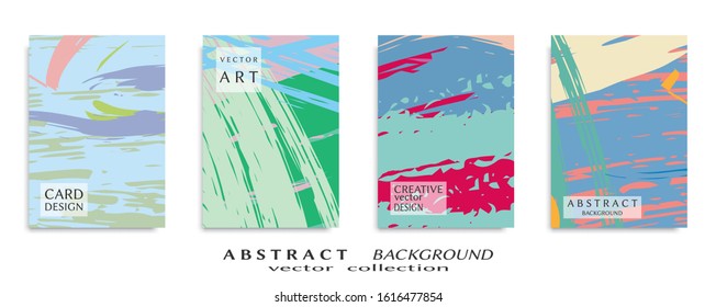 Abstract backgrouns set, grunge texture. Minimalistic art, brush strokes style. Design for card, brochure, banner idea, book cover, booklet print, flyer sheet a4. Collage page, web header template.