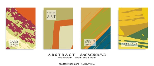 Abstract backgrouns set, grunge texture. Minimalistic art, brush strokes style. Design for card, brochure, banner idea, book cover, booklet print, flyer sheet a4. Collage page, web header template.