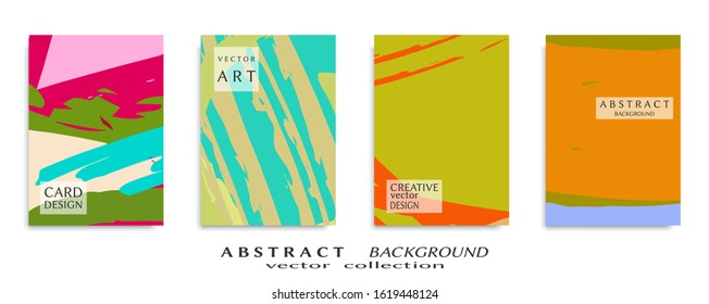 Abstract backgrouns set, grunge texture. Minimalistic art, brush strokes style. Design for card, brochure, banner idea, book cover, booklet print, flyer sheet a4. Collage page, web header template.
