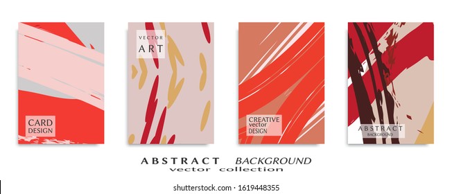 Abstract backgrouns set, grunge texture. Minimalistic art, brush strokes style. Design for card, brochure, banner idea, book cover, booklet print, flyer sheet a4. Collage page, web header template.