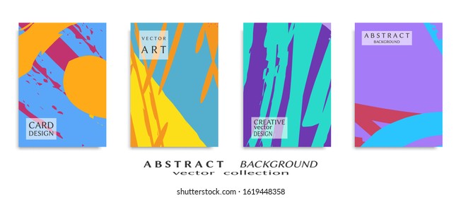 Abstract backgrouns set, grunge texture. Minimalistic art, brush strokes style. Design for card, brochure, banner idea, book cover, booklet print, flyer sheet a4. Collage page, web header template.