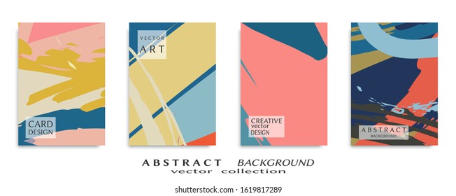 Abstract backgrouns set, grunge texture. Minimalistic art, brush strokes style. Design for card, brochure, banner idea, book cover, booklet print, flyer sheet a4. Collage page, web header template.