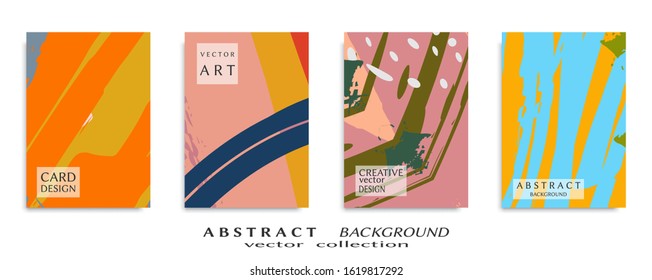 Abstract backgrouns set, grunge texture. Minimalistic art, brush strokes style. Design for card, brochure, banner idea, book cover, booklet print, flyer sheet a4. Collage page, web header template.