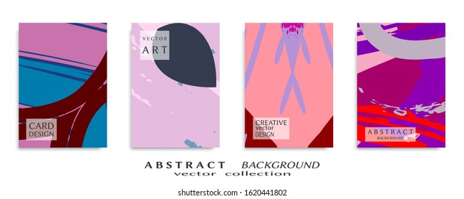 Abstract backgrouns set, grunge texture. Minimalistic art, brush strokes style. Design for card, brochure, banner idea, book cover, booklet print, flyer sheet a4. Collage page, web header template.