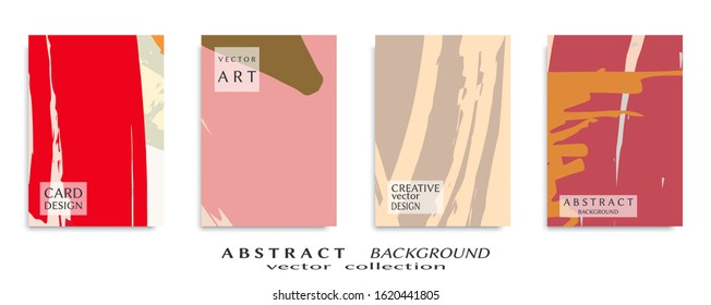 Abstract backgrouns set, grunge texture. Minimalistic art, brush strokes style. Design for card, brochure, banner idea, book cover, booklet print, flyer sheet a4. Collage page, web header template.