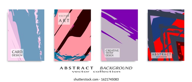 Abstract backgrouns set, grunge texture. Minimalistic art, brush strokes style. Design for card, brochure, banner idea, book cover, booklet print, flyer sheet a4. Collage page, web header template.