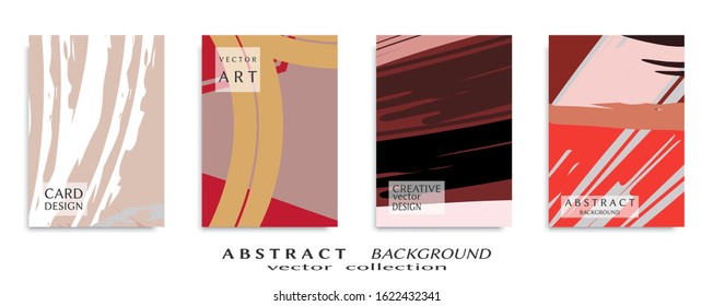Abstract backgrouns set, grunge texture. Minimalistic art, brush strokes style. Design for card, brochure, banner idea, book cover, booklet print, flyer sheet a4. Collage page, web header template.