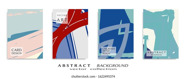 Abstract backgrouns set, grunge texture. Minimalistic art, brush strokes style. Design for card, brochure, banner idea, book cover, booklet print, flyer sheet a4. Collage page, web header template.