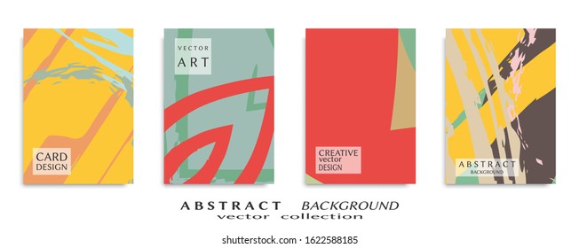 Abstract backgrouns set, grunge texture. Minimalistic art, brush strokes style. Design for card, brochure, banner idea, book cover, booklet print, flyer sheet a4. Collage page, web header template.