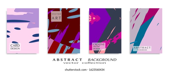Abstract backgrouns set, grunge texture. Minimalistic art, brush strokes style. Design for card, brochure, banner idea, book cover, booklet print, flyer sheet a4. Collage page, web header template.
