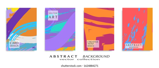 Abstract backgrouns set, grunge texture. Minimalistic art, brush strokes style. Design for card, brochure, banner idea, book cover, booklet print, flyer sheet a4. Collage page, web header template.