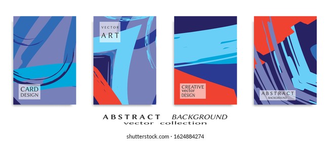 Abstract backgrouns set, grunge texture. Minimalistic art, brush strokes style. Design for card, brochure, banner idea, book cover, booklet print, flyer sheet a4. Collage page, web header template.
