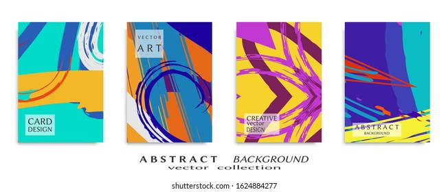 Abstract backgrouns set, grunge texture. Minimalistic art, brush strokes style. Design for card, brochure, banner idea, book cover, booklet print, flyer sheet a4. Collage page, web header template.