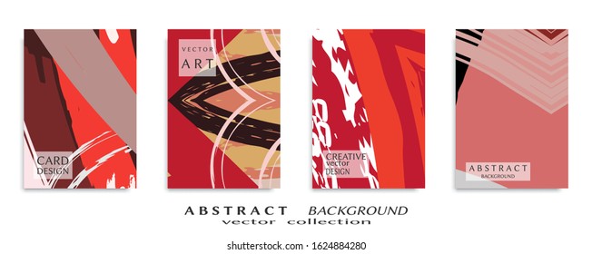 Abstract backgrouns set, grunge texture. Minimalistic art, brush strokes style. Design for card, brochure, banner idea, book cover, booklet print, flyer sheet a4. Collage page, web header template.