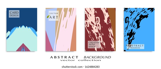 Abstract backgrouns set, grunge texture. Minimalistic art, brush strokes style. Design for card, brochure, banner idea, book cover, booklet print, flyer sheet a4. Collage page, web header template.